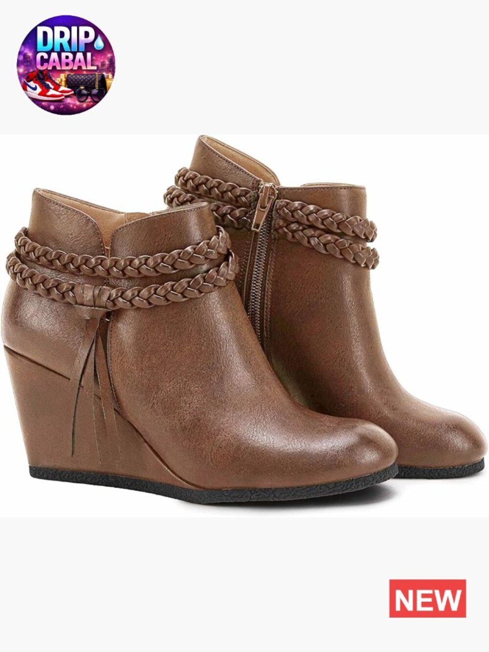 Wedge Ankle Boots Braided Fringe Strap Western Heeled Fall Booties